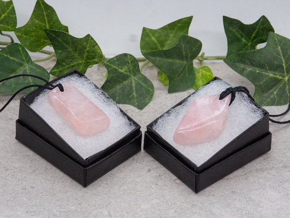 American Rose Quartz gemstone polished pendant necklaces with cord of your choice