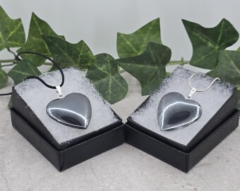 Hematite heart pendant jewelry necklaces with nylon or silver plated cord