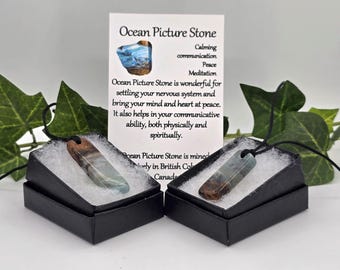 Canadian Ocean Picture Stone pendant necklaces with cord of your choice
