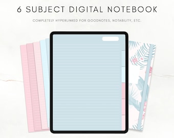 Good Vibes Digital 6 Subject Notebook | Digital Lined Customizable Notebook | iPad College School | Instant Download