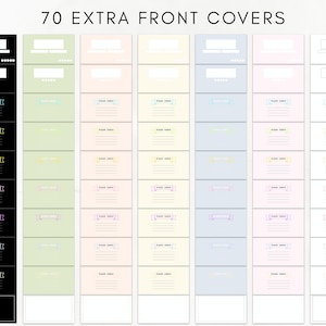 May include: 70 printable planner covers in black, green, pink, blue, and white with different ribbon designs. The covers have lines for writing and the text "PLACE CARDS" at the bottom.