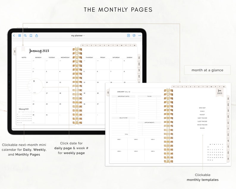 2023 2024 Ultimate Digital Planner Monthly, Weekly, and Daily Planner, iPad Planner, Hyperlinked Planner, Goodnotes Planner, Notability image 6