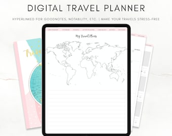 All-in-One Digital Travel Planner (Pink) | GoodNotes Planner, iPad Planner, Tablet Planner, GoodNotes Template