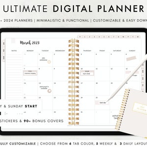 2023 2024 Ultimate Digital Planner Monthly, Weekly, and Daily Planner, iPad Planner, Hyperlinked Planner, Goodnotes Planner, Notability image 1