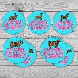 Chasing Buckles and Banners Rabbit, Lamb, Goat, Pig, Steer Car Coaster Set