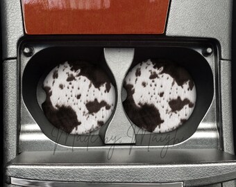 Black and White Cowhide Fur Cow Print Car Coaster Sets