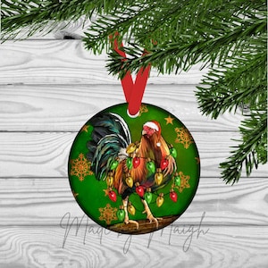Christmas Rooster Round Christmas Ornament