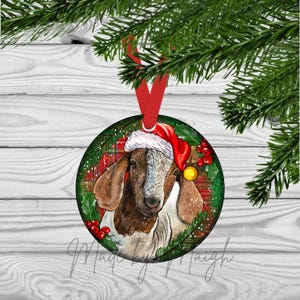 Boer Goat in Santa Hat Round Christmas Ornament