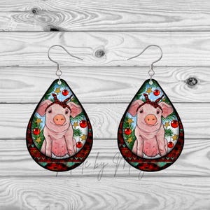 Christmas Pig Teardrop Earrings
