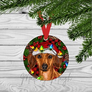Dachshund in Santa Hat Round Christmas Ornament