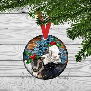 Winter Goat Kids Round Christmas Ornament