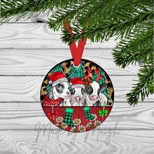 Christmas Cow Trio Round Christmas Ornament