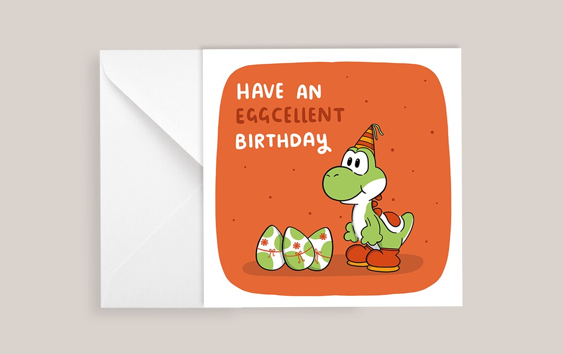 Eggcellent Birthday Card Yoshi Super Mario Handmade | Etsy