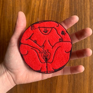 The Goddess Embroidered Patch - Queer Fat Pride Activist Gift, Boho Sheela Na Gig Illustration, Body Positivity Feminist Self Love Patch