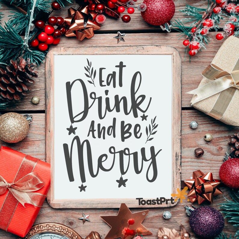 Eat Drink And Be Merry Christmas Party Decoration Printable | Etsy