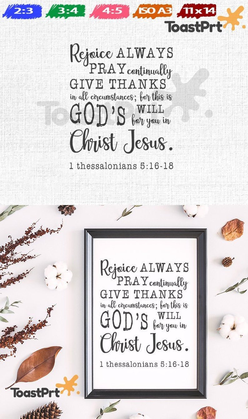 1 Thessalonians 516 18 Thanksgiving Printable Wall Art 8x10 11x14 24x36 Bible Verse Wall Decor Print Pray Give Thanks Poster 18x24 A3 Sign