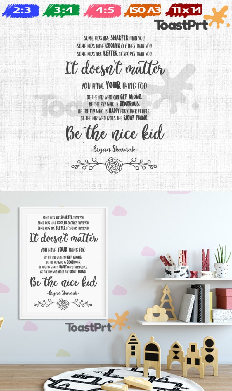 Be The Nice Kid Printable Poster 8x10 11x14 18x24 24x36 A3. | Etsy