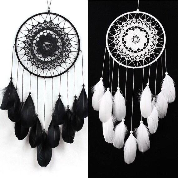 Black White Dream Catcher Dreamcatcher Handmade Feathers Dream - Etsy