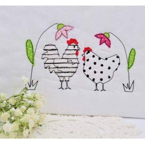 Pâques-Printemps : Couple de poules 13x18
