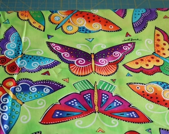 Laurel Burch Flying Colors green background with Butterflies