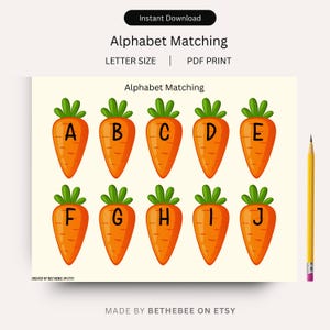 PDF imprimible de emparejamiento de letras mayúsculas y minúsculas - Descarga digital de tamaño de letra - Actividad educativa para niños