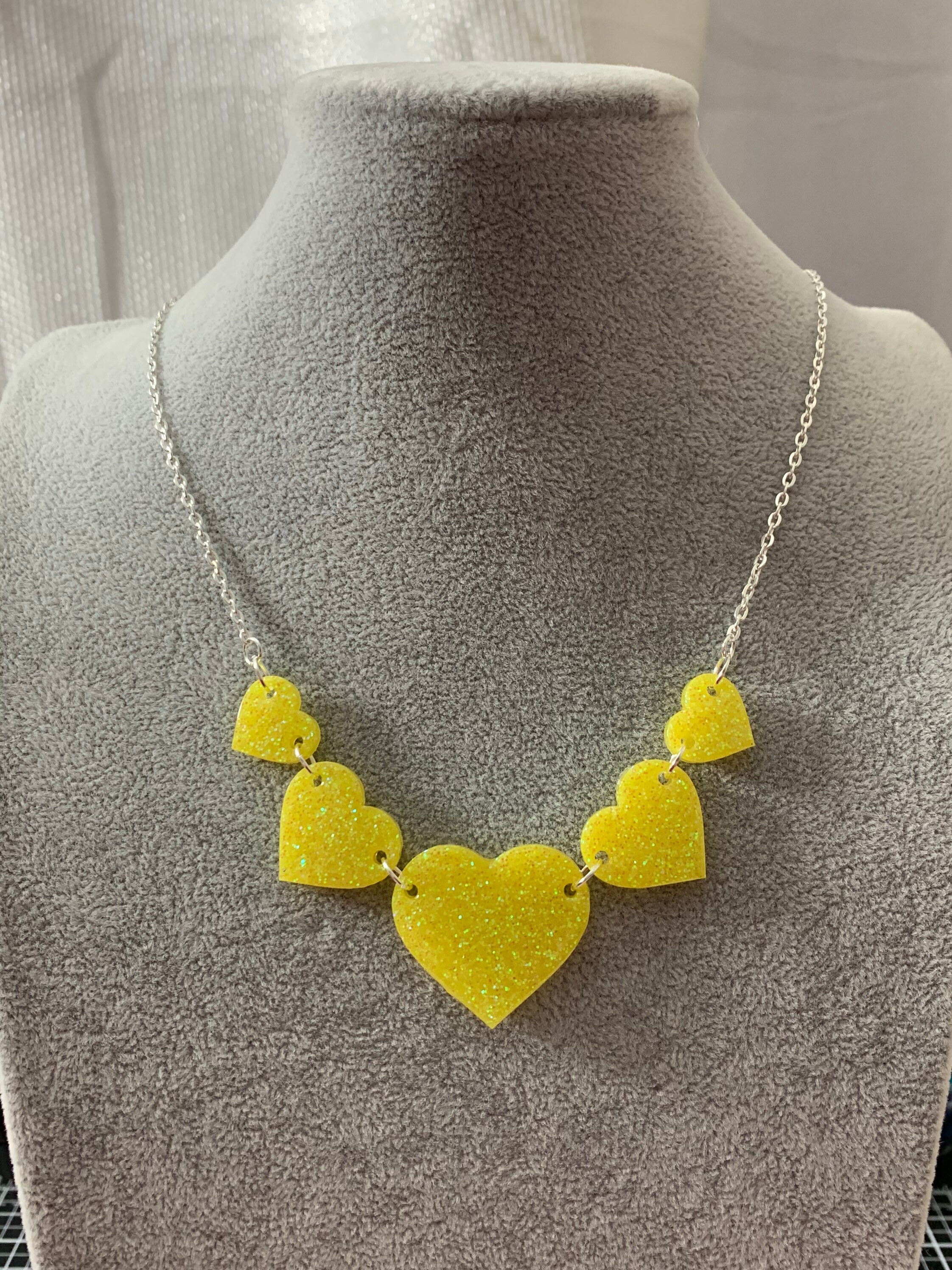 Valentines statement heart necklace resin necklace glitter Etsy