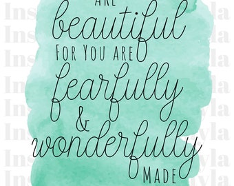 You Are Beautiful For You Are Fearfully And Wonderfully Made Greeting Card -  Bible verse Card, Encouragement Card, Encouragement for Her