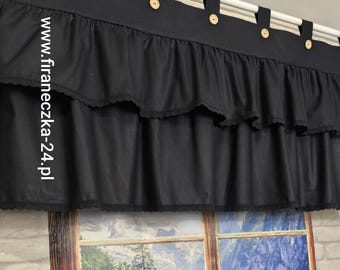 Vorhangrüschen, Knöpfe, Holzspitze, Hosenträger, Baumwolle, schwarze Spitze, Boho-Vorhang