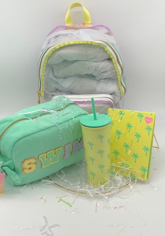 Aesthetic Preppy Patched Backpack in Yellow