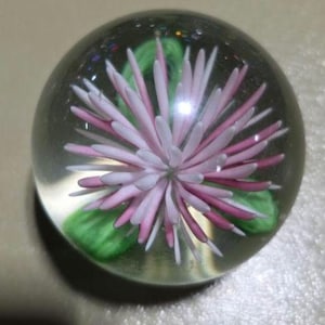 Vintage Small Pink Crysanthemum Paperweight 2&quot; Diameter