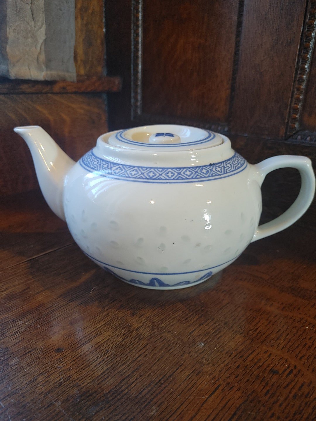 Chinese Blue and White Illuminating Rice Grain Pattern Teapot - Etsy