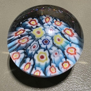 Vintage Millefiori Art Glass Paperweight Flowers Colorful Dome Shaped 1.25&quot;