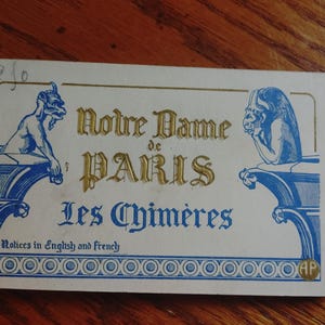 Vintage Ephemera Notre-Dame de Paris Les Chimeres Folleto de 20 postales antiguas en blanco y negro