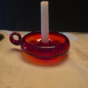 Fenton Ruby Red Finger Loop Hurricane Lamp Base Cadmium Glow