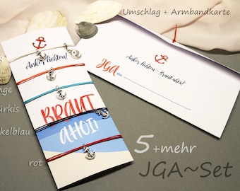 JGA Armbänder "Braut Ahoi" | SET: 5 + mehr, mit Anker, maritimes Armband für Braut + Team zur Brautparty