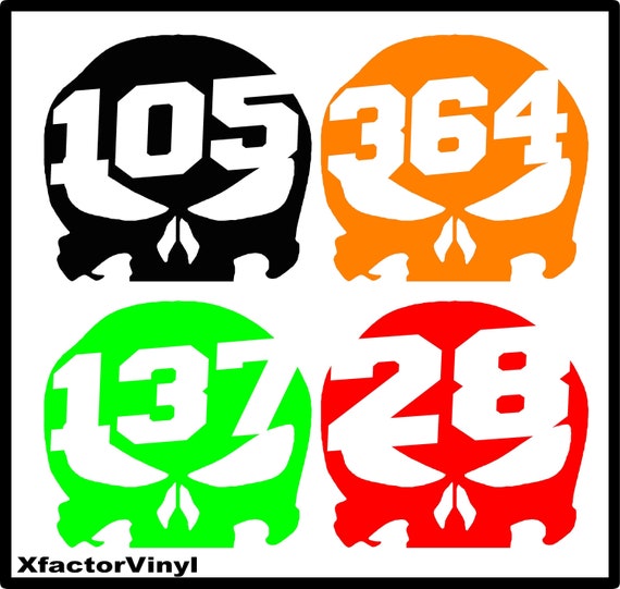 Set Of 3 Utv Atv Motorcycle Number Plate Decals 65x6 Inch Punisher Skull Dicut Vinyl Decals For Motocross Racing Enduro 14 Color Fastship - orange motorcycle shirt roblox