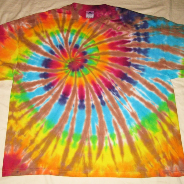 Tie Dye 4X Rainbow and Brown Spiral Design Short Sleeved T-shirt