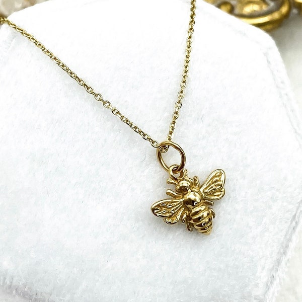 14K Gold Bee - Real 14K Gold Bee Necklace, Honey Bee, Bumble Bee Jewelry, Gold Bee, Bee Lovers, Graduation Gift, Christmas Gift for Her