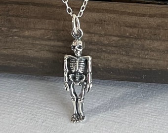 Sterling Silver Skeleton - Small Skelton Necklace, Skull and Bones
