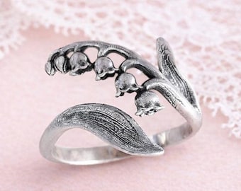 Sterling Silver Lily of the Valley - Lily Adjustable Ring, Symbolic Jewelry, Nature Jewelry, Silver Flower Ring, May's Birth Month Flower