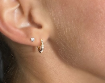 Dainty Hoop Earrings - 14K Gold Huggie Pave Hoops- Gold Hoop Earrings, Silver Hoops, Everyday Jewelry, Minimal Earrings, Gold Huggies