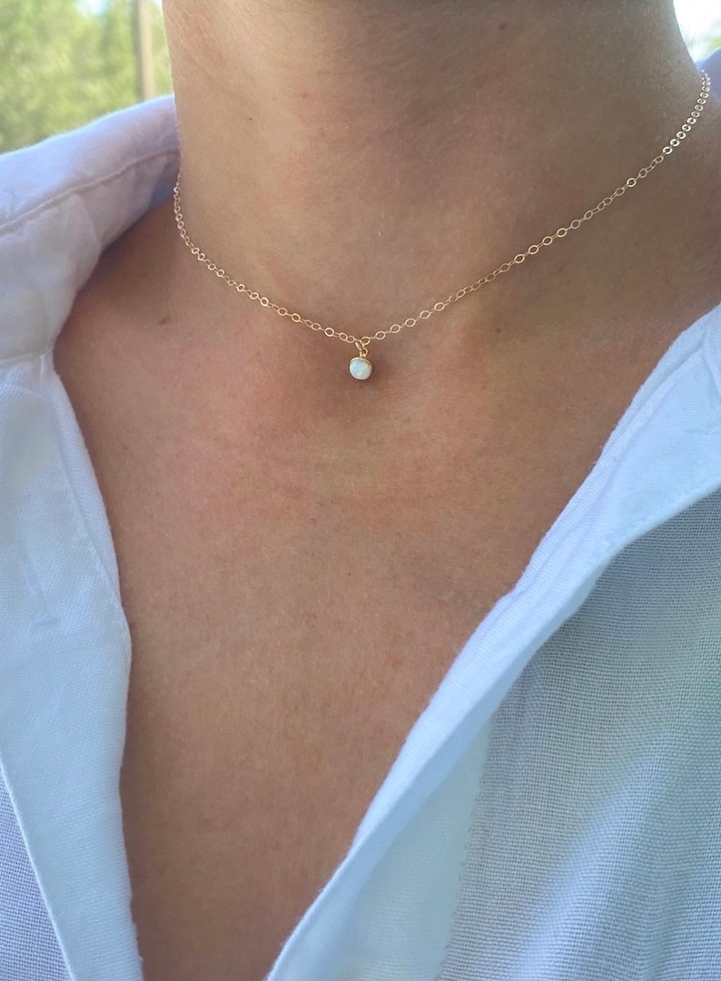 Everyday Jewelry Gold Opal Simple Elegant Gemstone Necklace Dainty Tiny Bello Opal Drop Necklace Layering Necklace Bridesmaid Gifts