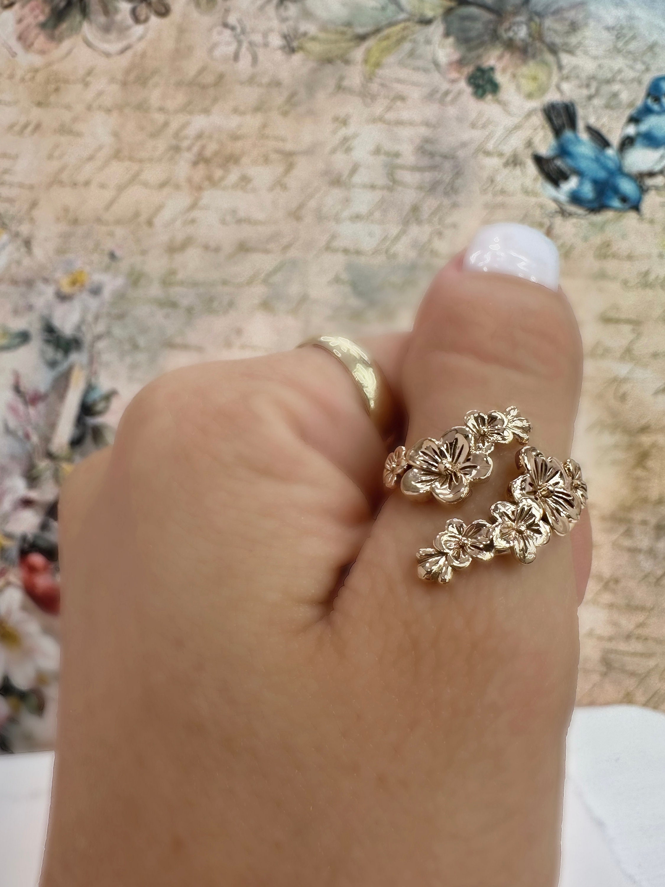 Adjustable Cherry Blossoms Ring - Gold Cherry Blossom, Adjustable Ring ...