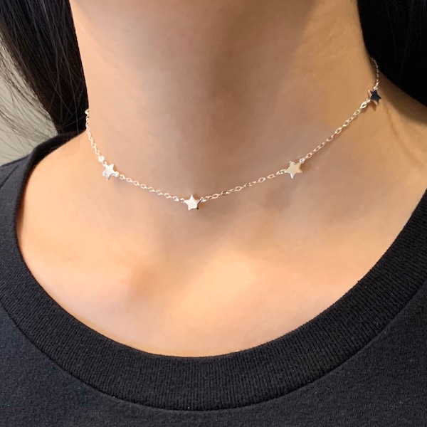 Stars Station Necklace - Sterling Silver, Rose or Gold Stars Choker, Stars Necklace, Celestial Design, Bridesmaid, Dainty, Layering Jewelry