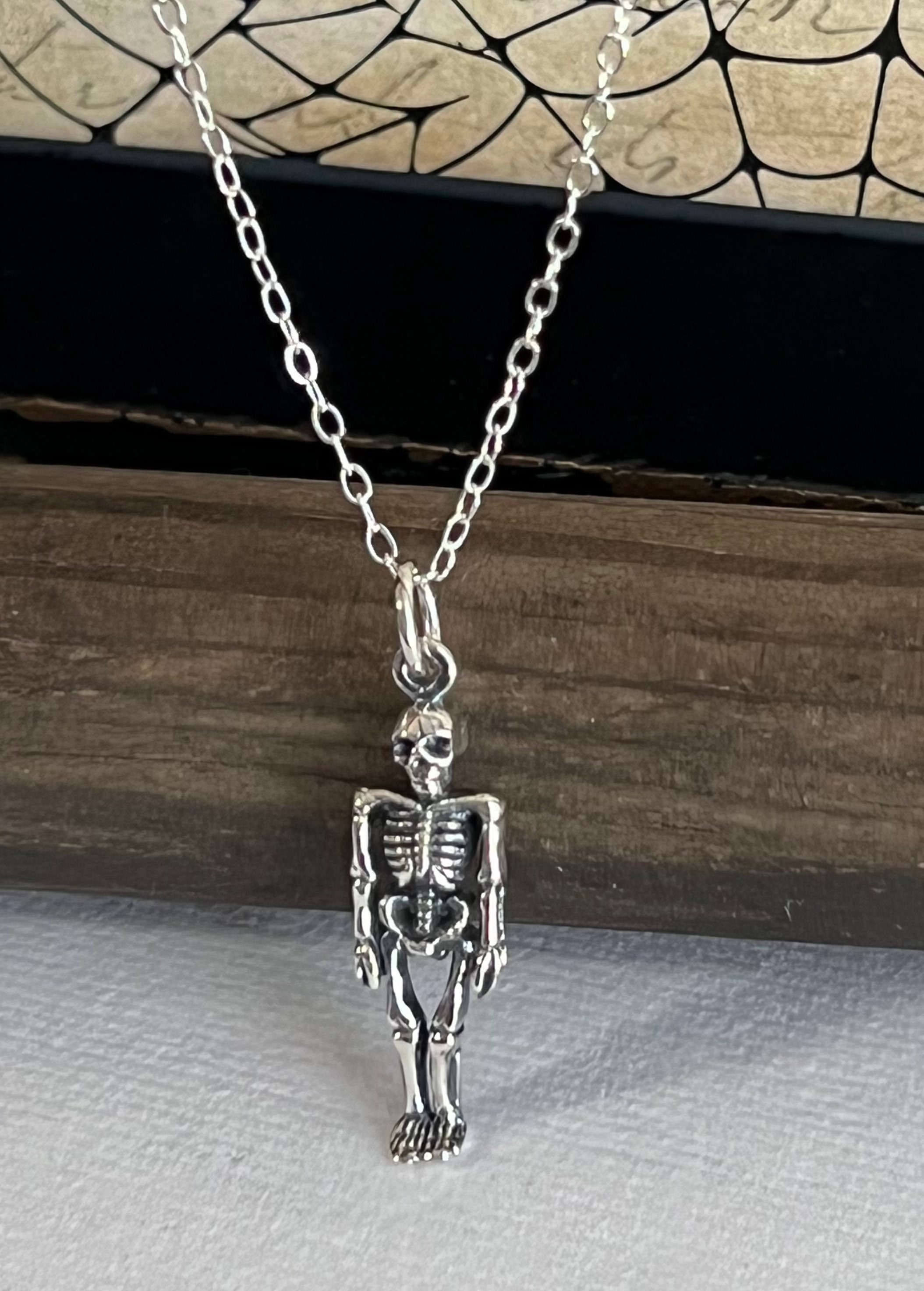 Sterling Silver Skeleton - Small Skelton Necklace, Skull and Bones