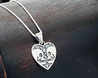 Sterling Silver Skull Necklace - Lovers Skull, Best friend Gift, Rebirth Jewelry, New Beginnings, Gothic Jewelry, Double Skull Necklace