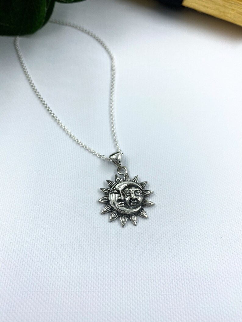 Sterling Silver Sun and Moon Necklace - Moon Necklace, Sun Jewelry ...