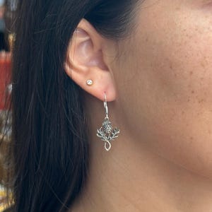 Thistle Earrings - Scottish Thistle Earings, Nature Jewelry, Silver Herb Flowers, Scotland Jewelry, Scottish Jewelry, Lever Back Earrings