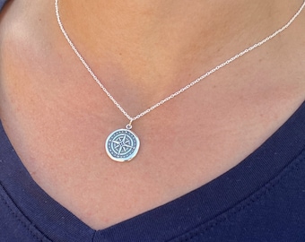 Sterling Silver Compass Necklace - Motivation Jewelry, Travel Jewelry, Graduation Gift, Inspiration Necklace, Home, New Journey Gift, Ocean