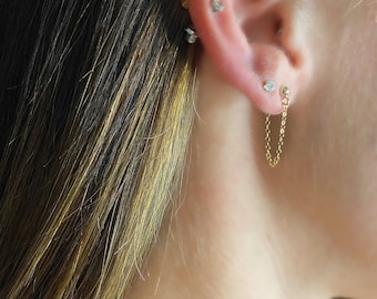 Gold Plated Sterling Silver Drop Dangle Chain Earrings